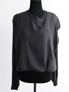 Lola & Sophie Black Silky Long Sleeve Blouse Bubble Hem Top